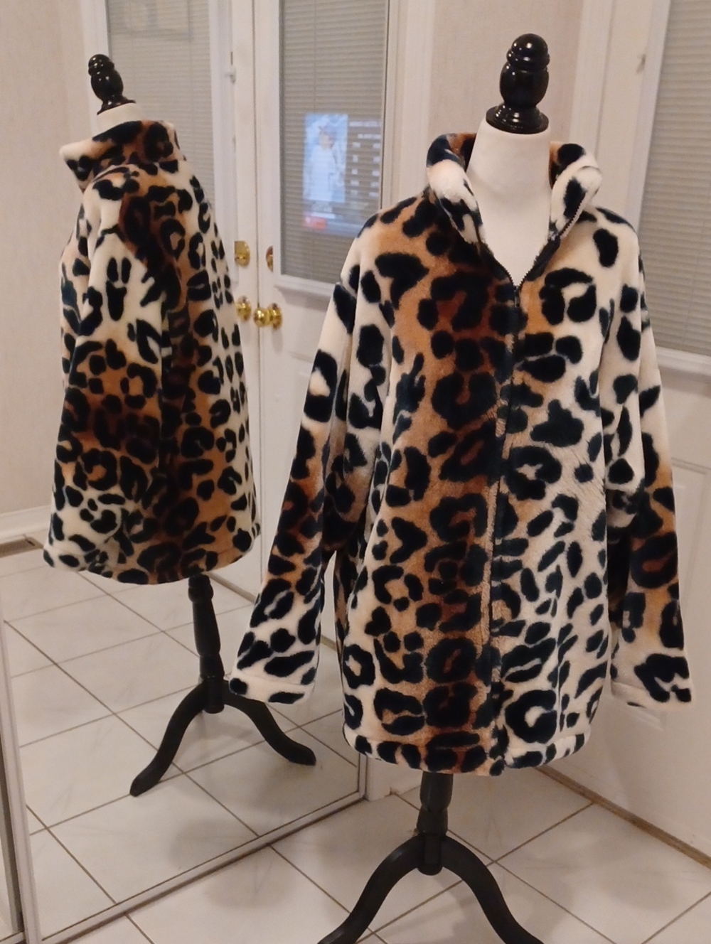 Fleece Leopard Print Coat - Size Medium